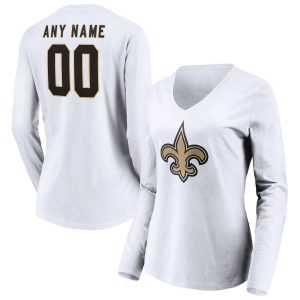 New Orleans Saints Women's Neck Long Sleeve T Team Authentic Logo Personalized Name & Number V
