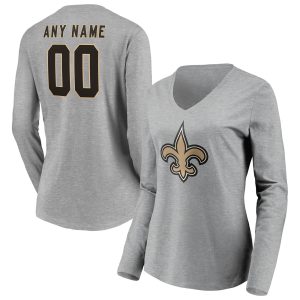 New Orleans Saints Women's Team Authentic Custom Long Sleeve V Neck T
